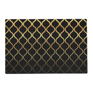 Black, gold, cool, trendy, retro abstract design placemat