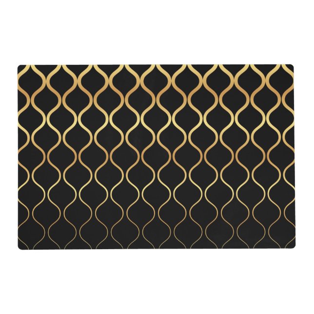 Black, gold, cool, trendy, retro abstract design placemat (Back)