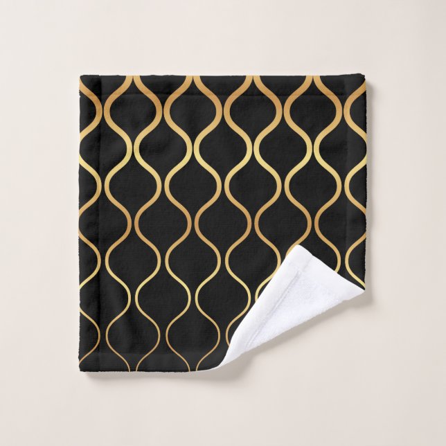 Black, gold, cool, trendy, retro abstract design wash cloth (Wash Cloth)