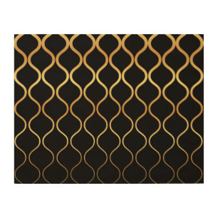 Black, gold, cool, trendy, retro abstract design wood wall art