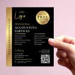 Black & Gold Corporate Business QR Code Marketing Flyer<br><div class="desc">Professional Black & Gold Business marketing flyer with space for your logo, services, contact details and scannable QR Code. This corporate promotional leaflet features faux gold design with black background and fully editable text - elegant and sleek, helping your business stand out to potential clients. Use this company flyer design...</div>