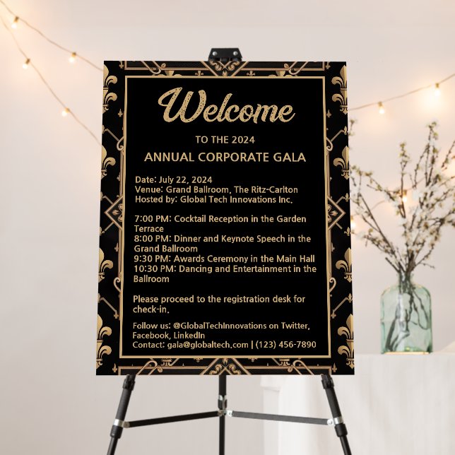 Black & Gold Corporate Gala Welcome Sign (In Situ (Stand))