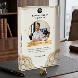 Black & Gold Corporate Logo Photo Employee Recogni Acrylic Award