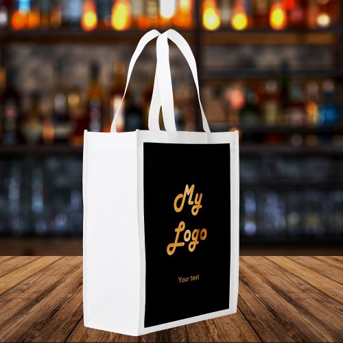 Black gold corporate logo text  grocery bag