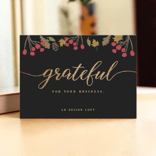 Black Gold Corporate Thanksgiving Client thank you Holiday Card