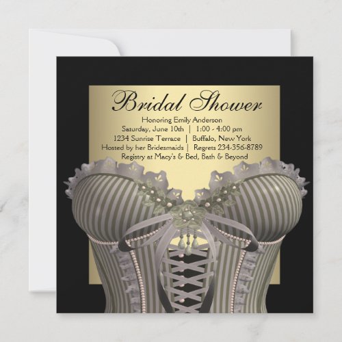 Black Gold Corset Bridal Shower Personalized Announcement