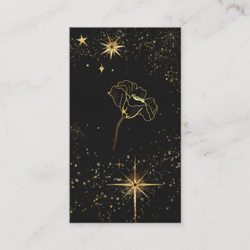  Black Gold Cosmic Stars Mystic Flower Business Card