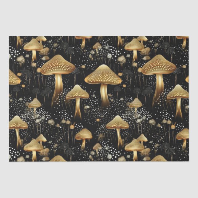 Black & Gold Cottagecore Mushrooms  Tissue Paper (Front)