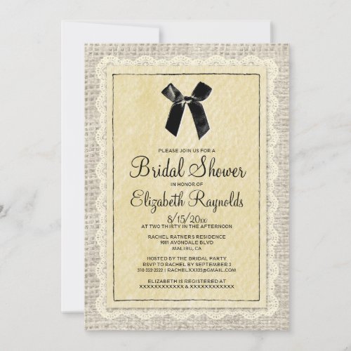 Black Gold Country Burlap Bridal Shower Invitation