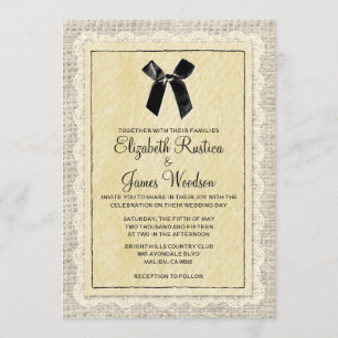 Black & Gold Country Burlap Wedding Invitations