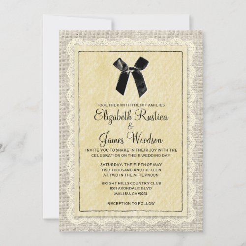 Black &amp; Gold Country Burlap Wedding Invitations