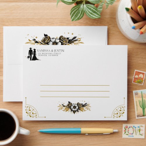 Black  gold Country Wedding Envelope
