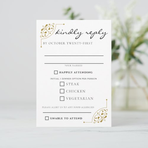 Black  Gold Country Wedding Food Choices RSVP Card