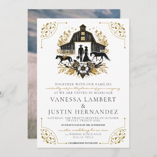 Black  Gold Country Wedding Invitation