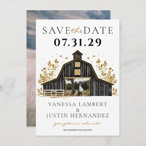 Black  Gold Country Wedding Save The Date