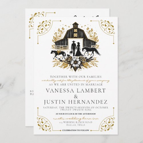 Black  Gold Country Wedding with QR Code Invitation