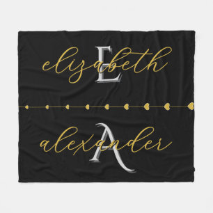 Black Gold Couple Initials Personalized Names Gift Fleece Blanket