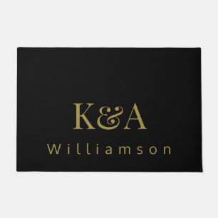 Black Gold Couple Monogram Family Name Minimalist Doormat