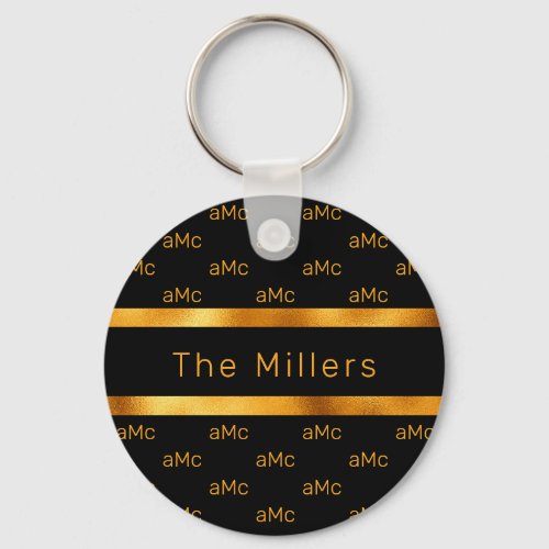 Black gold couple monogram pattern elegant keychain