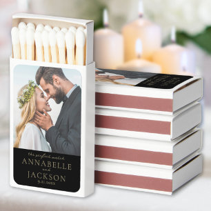 Black Gold Couple Photo Wedding Favors Matchboxes