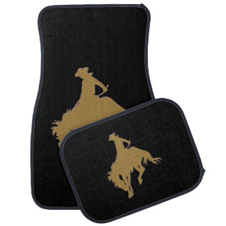 Black Gold Cowboy Bucking Horse Car Floor Mat