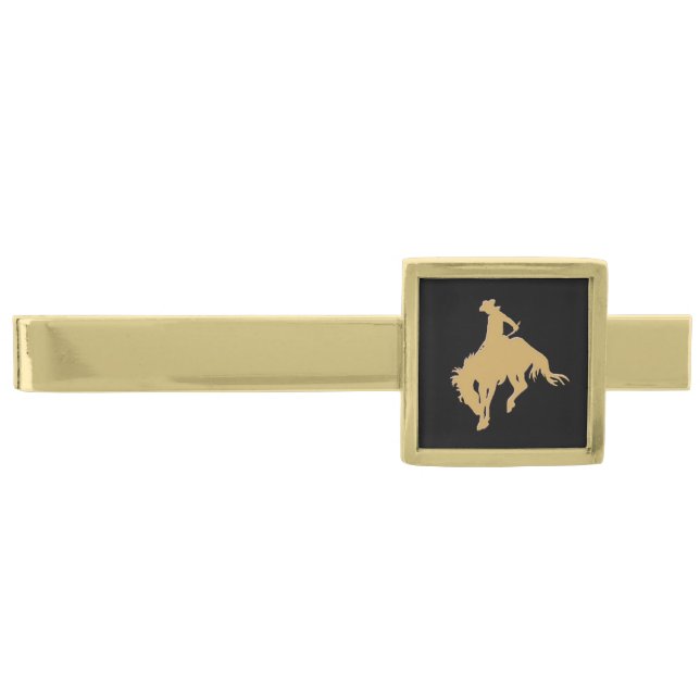 Black Gold Cowboy Bucking Horse Gold Finish Tie Bar (Front)