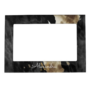 Black Gold Cowboy Cowgirl Cowhide Monogram  Magnetic Frame