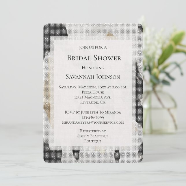 Black Gold Cowhide Cowgirl Sparkle Bridal Shower Invitation (Standing Front)