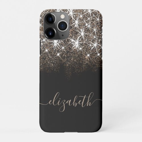 Black Gold Cream Faux Glitter Calligraphy Name iPhone 11Pro Case