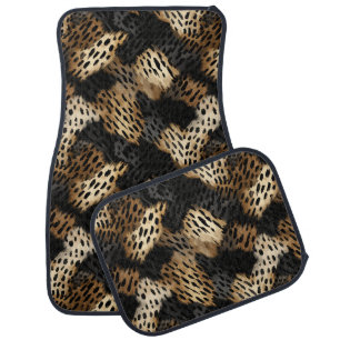 Black Gold Cream Leopard Animal Print   Car Floor Mat