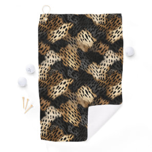 Black Gold Cream Leopard Animal Print   Golf Towel
