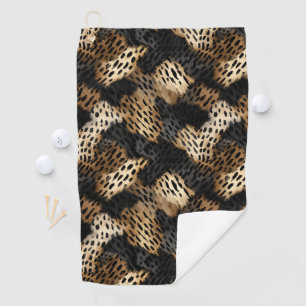 Black Gold Cream Leopard Animal Print   Golf Towel