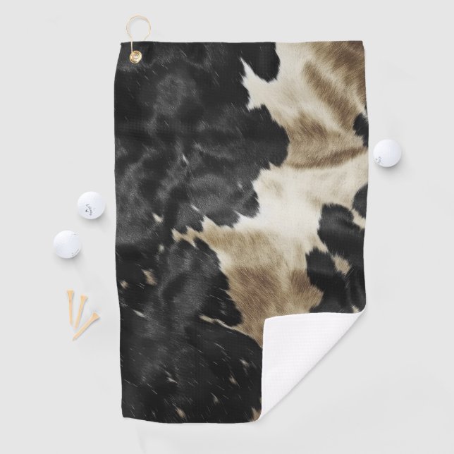 Black Gold Cream Western Cowhide Golf Towel (InSitu)