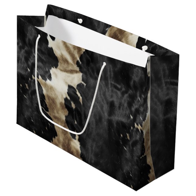Black Gold Cream Western Cowhide Large Gift Bag (Front Angled)