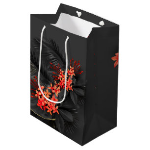 Black Gold Crimson Exotic Tropical Foliage Medium Gift Bag