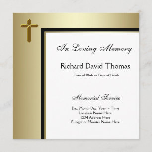 Black Gold Cross In Loving Memory Memorial Invitation