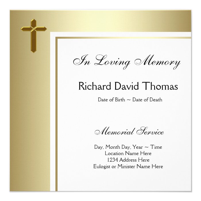 Black Gold Cross In Loving Memory Memorial Personalized Invite