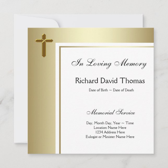 Black Gold Cross In Loving Memory Memorial Invitation (Front)