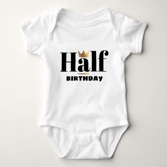 Black Gold Crown Half Birthday Baby Bodysuit (Front)