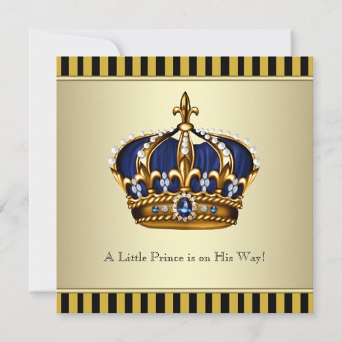Black Gold Crown Little Prince Boy Baby Shower Invitation