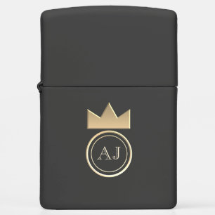 Black Gold Crown Monogram Initials Zippo Lighter