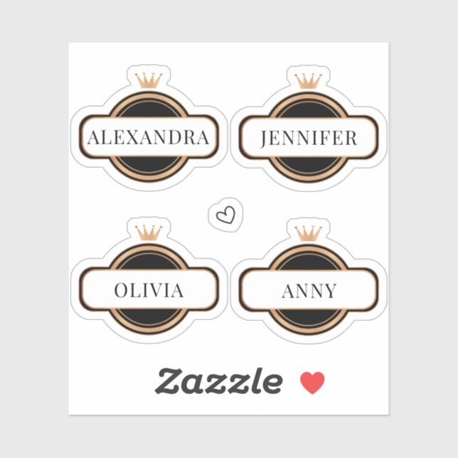 Black Gold Crown Personalized Name Sticker (Sheet)