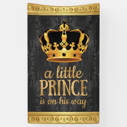 Black Gold Crown Prince Baby Shower Banner