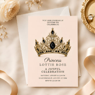 Black Gold Crown Princess 5th Birthday Invitation