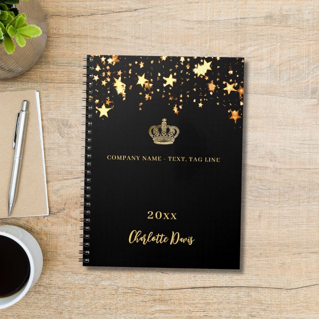 Black gold crown stars name year business notebook (Creator Uploaded)