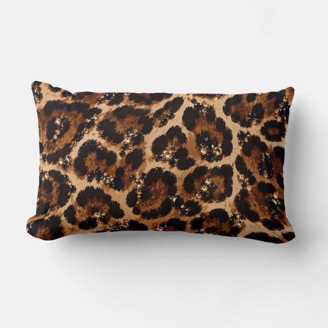 Black & Gold Crystal Tiger Pattern Lumbar Pillow (Front)