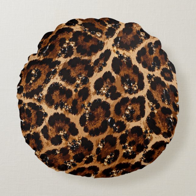 Black & Gold Crystal Tiger Pattern Round Pillow (Front)