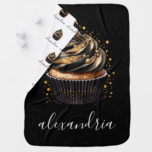 Black Gold Cupcake Baby Blanket (In Situ)