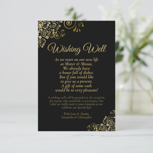 Black  Gold Curls Wedding Wishing Well Poem Enclosure Card