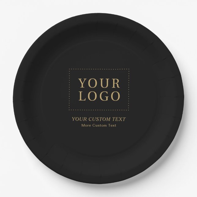 Black & Gold | Custom Business Logo Promotional Paper Plates (Front)